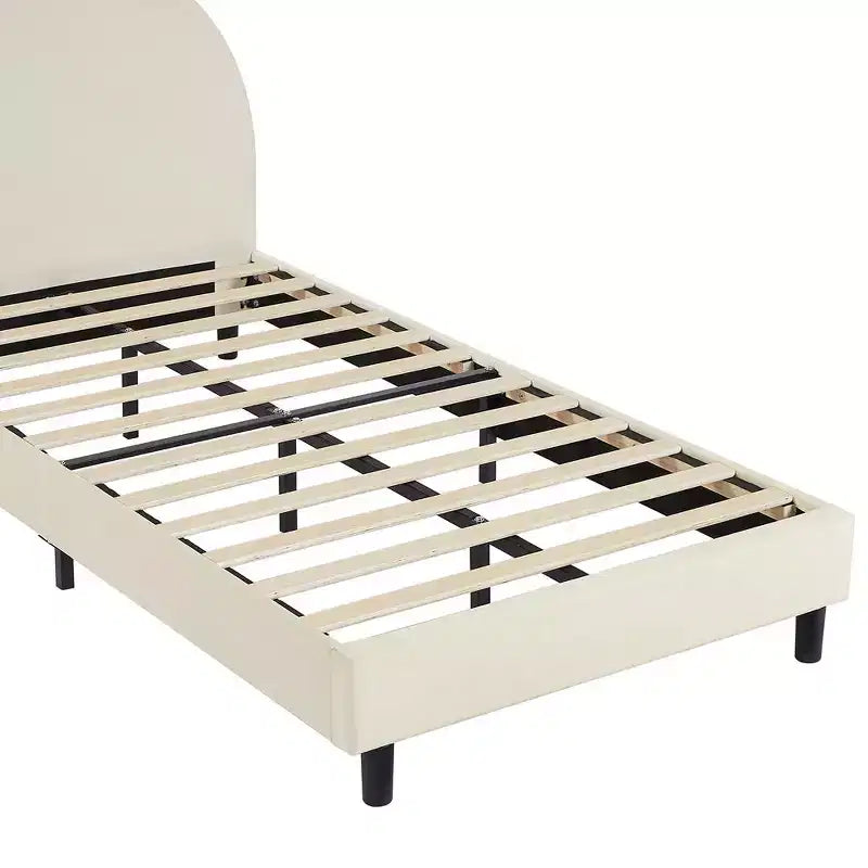 Kids Twin Platform Bed Frame with Velvet Rabbit Ear Headboard