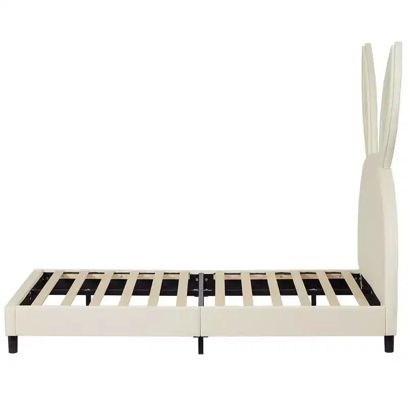 Kids Twin Platform Bed Frame with Velvet Rabbit Ear Headboard