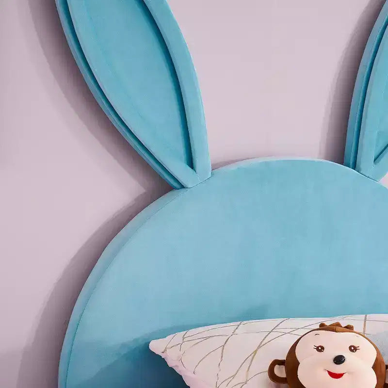 Kids Twin Platform Bed Frame with Velvet Rabbit Ear Headboard