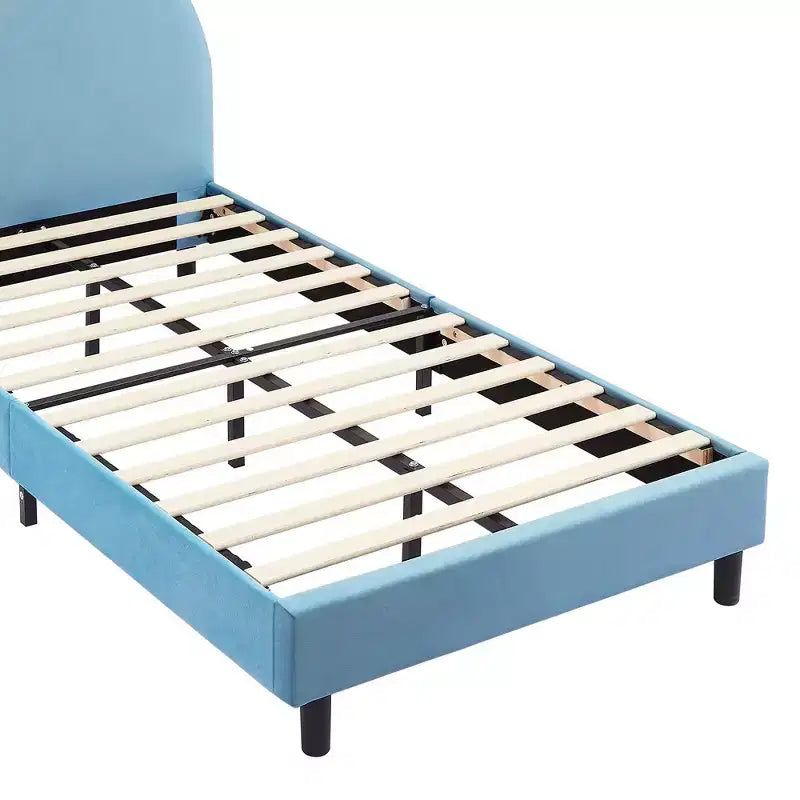 Kids Twin Platform Bed Frame with Velvet Rabbit Ear Headboard