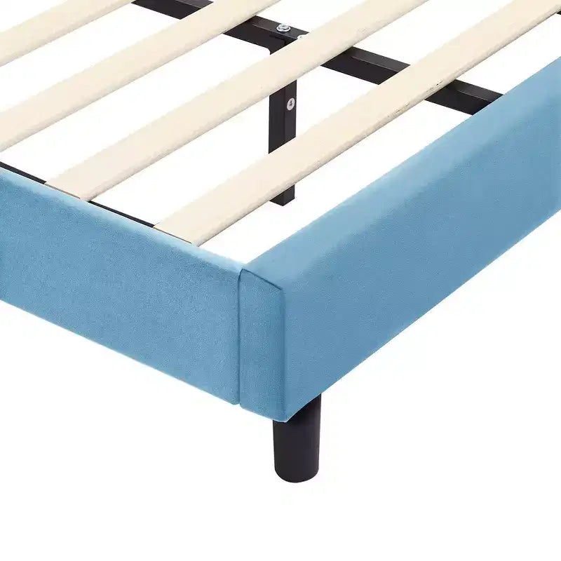 Kids Twin Platform Bed Frame with Velvet Rabbit Ear Headboard