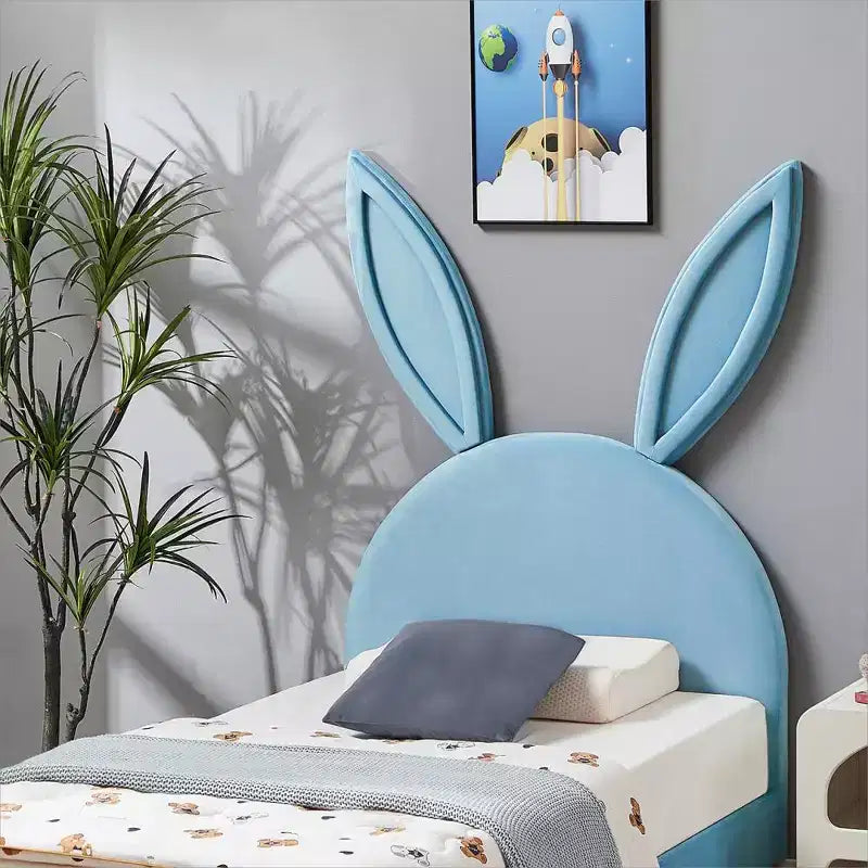 Kids Twin Platform Bed Frame with Velvet Rabbit Ear Headboard