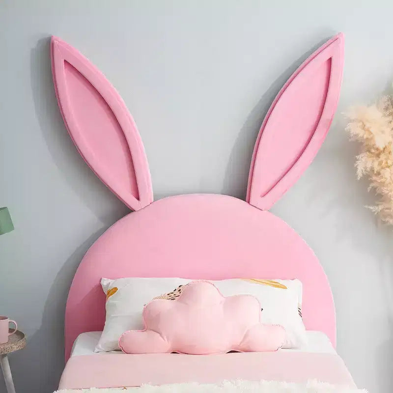 Kids Twin Platform Bed Frame with Velvet Rabbit Ear Headboard