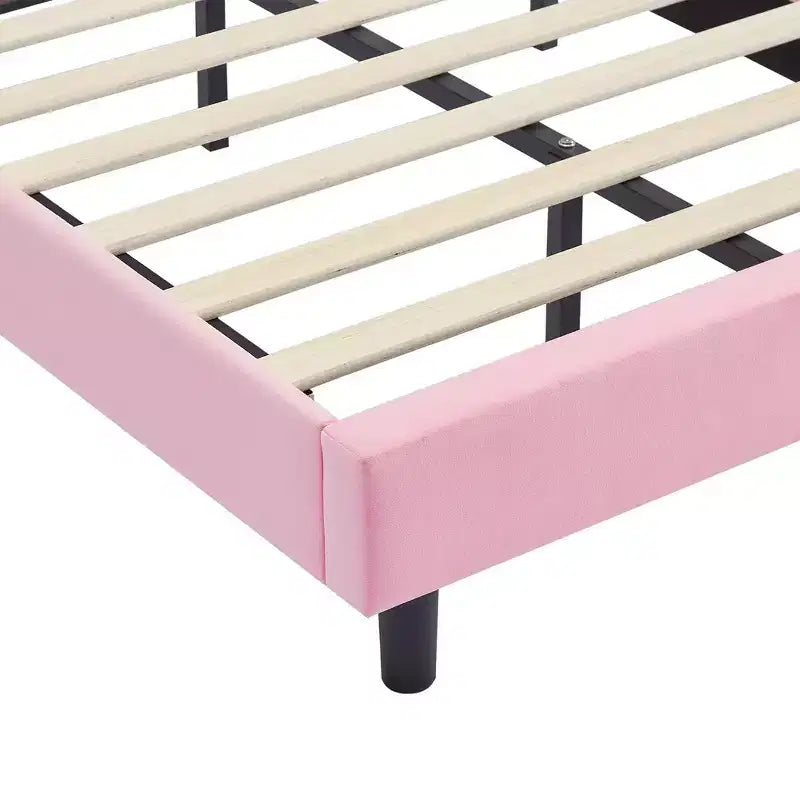 Kids Twin Platform Bed Frame with Velvet Rabbit Ear Headboard