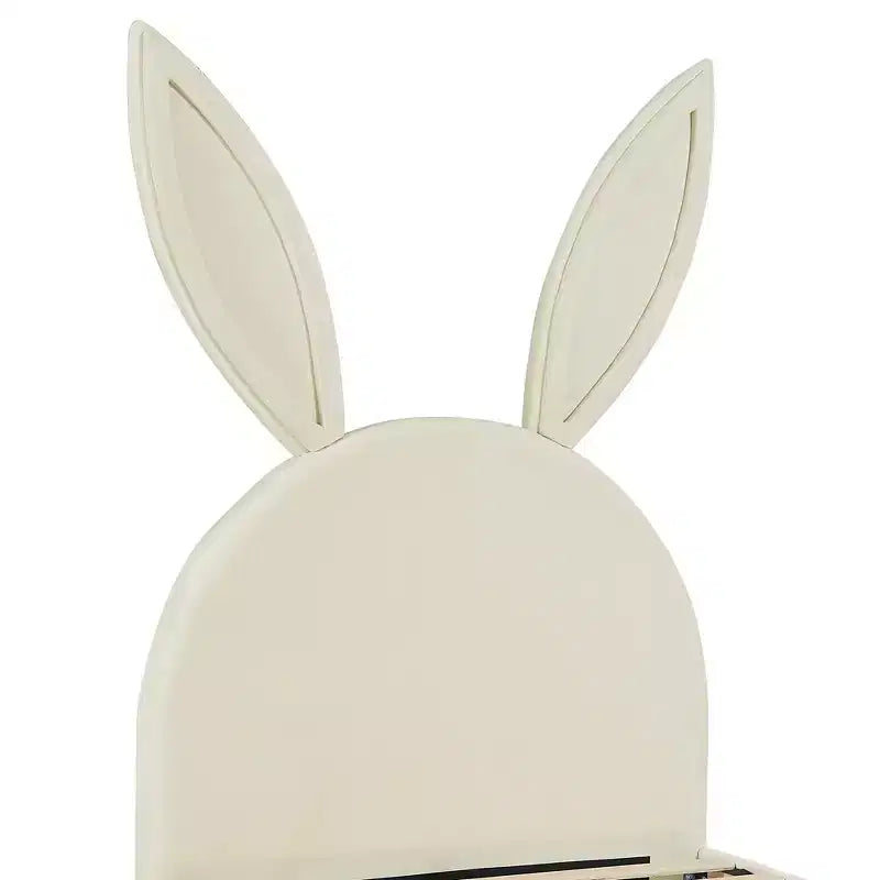 Kids Twin Platform Bed Frame with Velvet Rabbit Ear Headboard