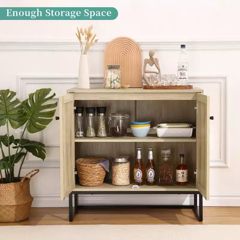 WhizMax Sideboard Buffet Storage Cabinet with Rattan Doors, Entryway Accent Table Kitchen Cupboard Console Table, Boho Storage Cabinet, Natural