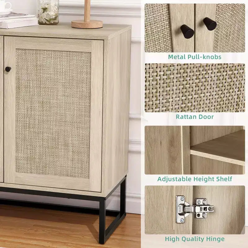 WhizMax Sideboard Buffet Storage Cabinet with Rattan Doors, Entryway Accent Table Kitchen Cupboard Console Table, Boho Storage Cabinet, Natural
