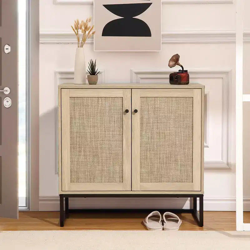 WhizMax Sideboard Buffet Storage Cabinet with Rattan Doors, Entryway Accent Table Kitchen Cupboard Console Table, Boho Storage Cabinet, Natural