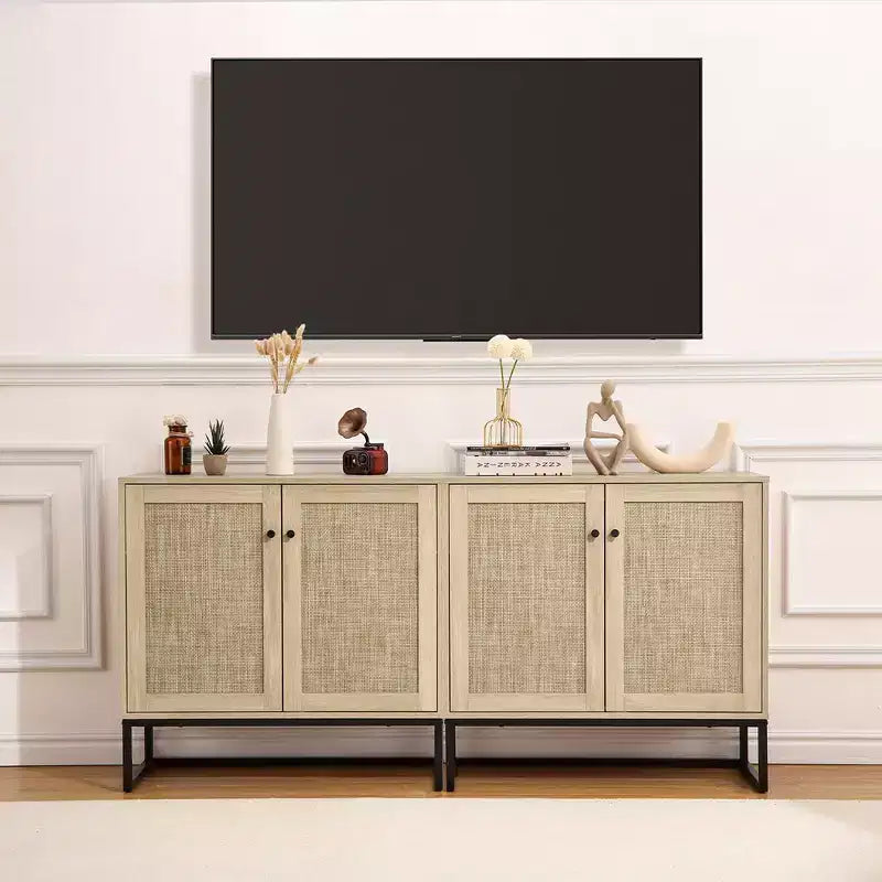WhizMax Sideboard Buffet Storage Cabinet with Rattan Doors, Entryway Accent Table Kitchen Cupboard Console Table, Boho Storage Cabinet, Natural