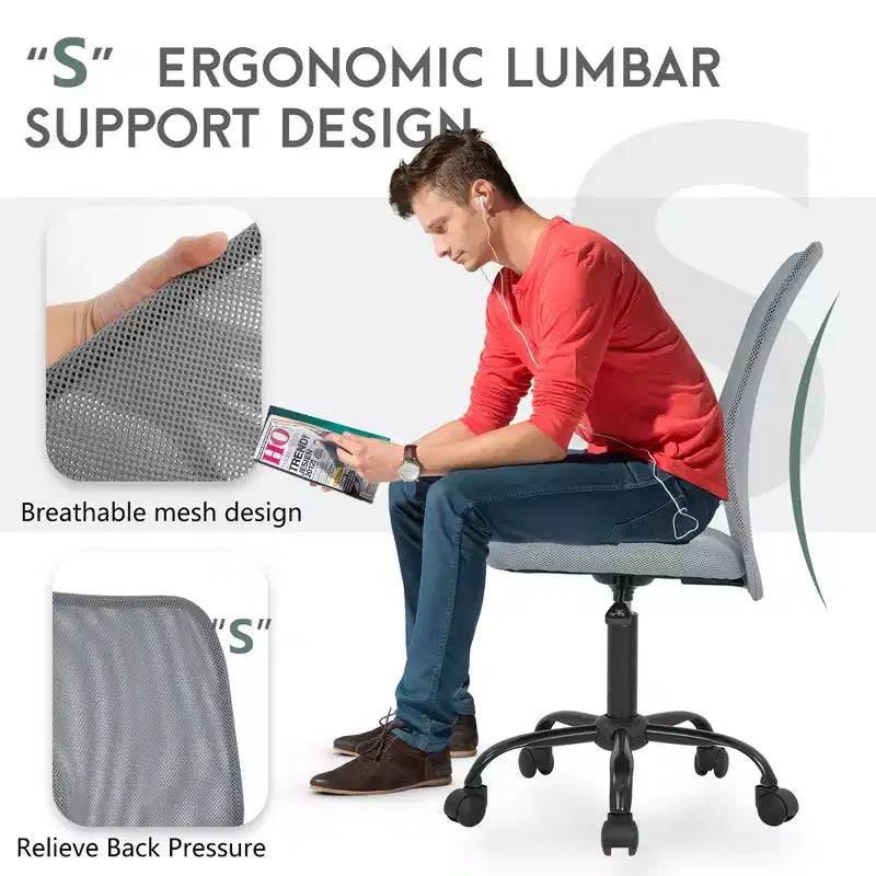 Mid Back Mesh Office Chair with Adjustable Lumbar Support - Armless
