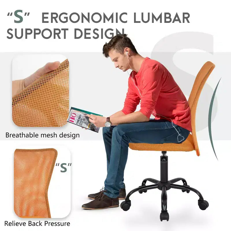 Mid Back Mesh Office Chair with Adjustable Lumbar Support - Armless