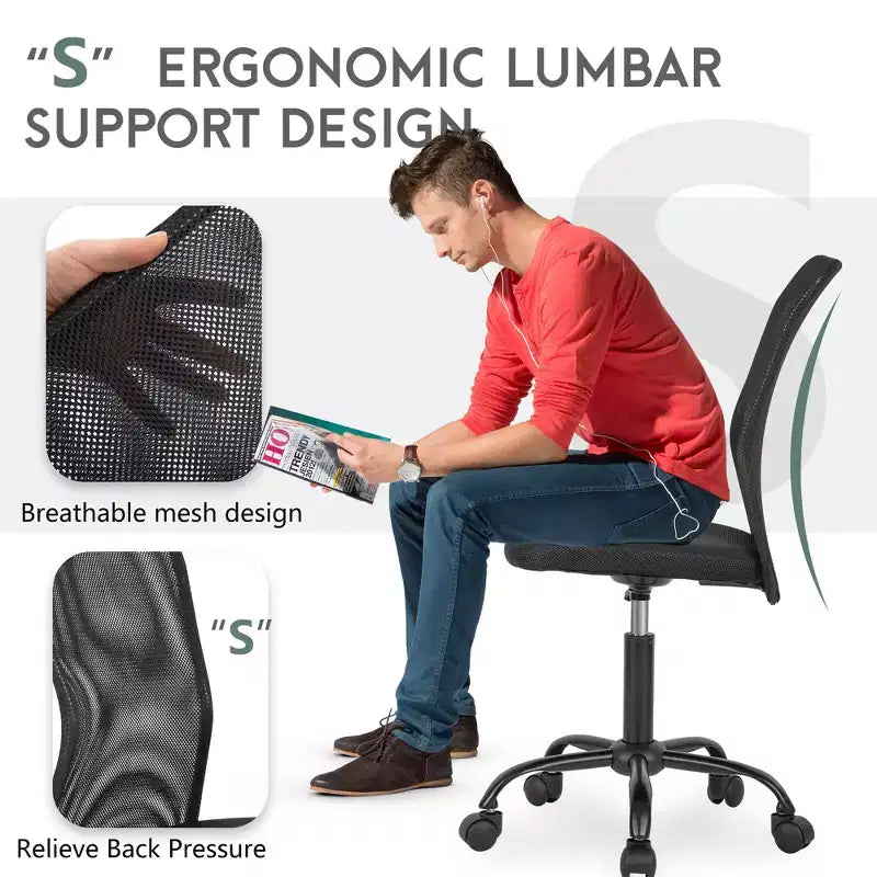 Mid Back Mesh Office Chair with Adjustable Lumbar Support - Armless