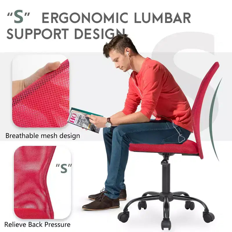 Mid Back Mesh Office Chair with Adjustable Lumbar Support - Armless