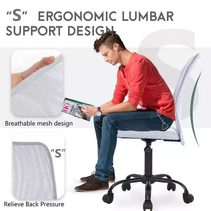 Mid Back Mesh Office Chair with Adjustable Lumbar Support - Armless