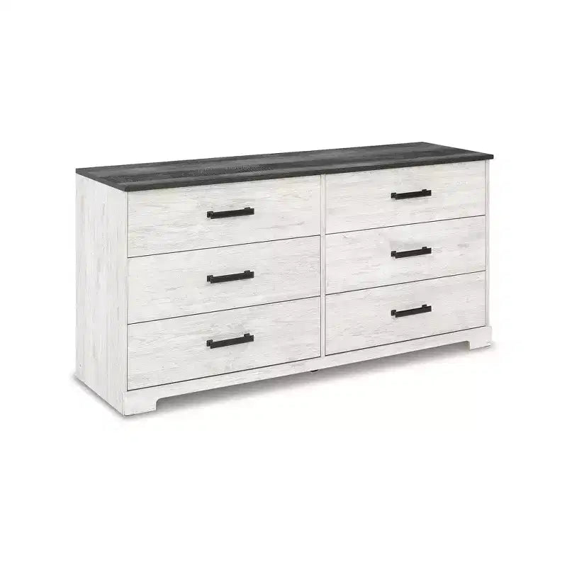 Signature Design by Ashley Shawburn Six Drawer Dresser, Two-Tone Whitewash and Rustic Gray, Modern Farmhouse