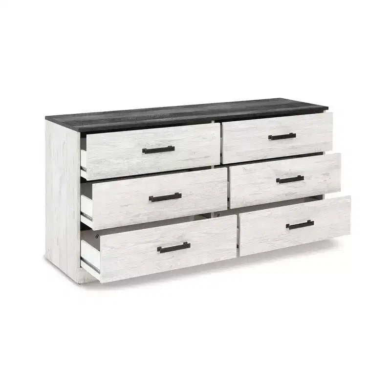 Signature Design by Ashley Shawburn Six Drawer Dresser, Two-Tone Whitewash and Rustic Gray, Modern Farmhouse