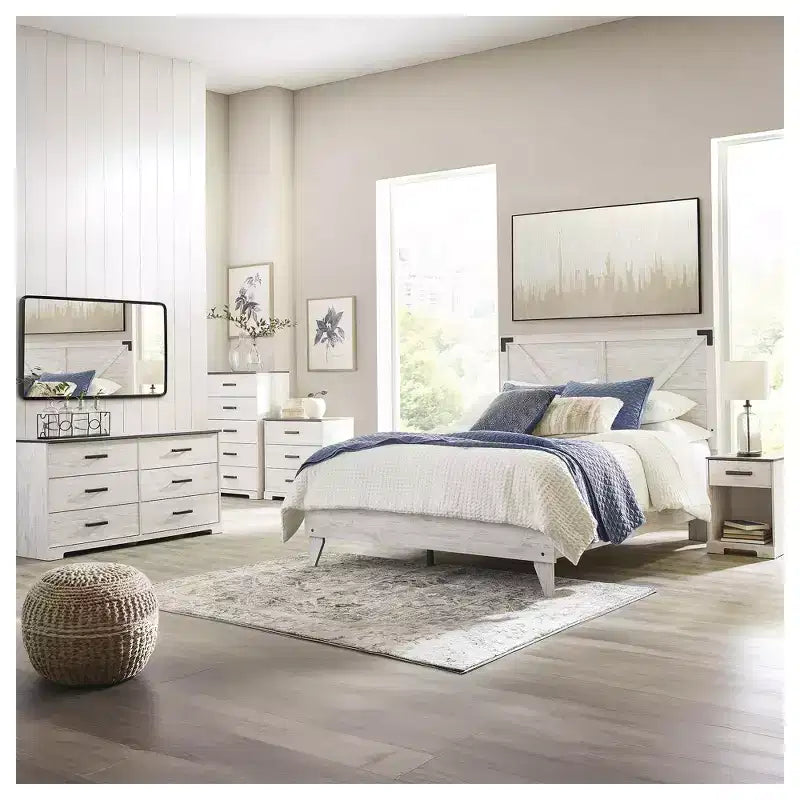 Signature Design by Ashley Shawburn Six Drawer Dresser, Two-Tone Whitewash and Rustic Gray, Modern Farmhouse