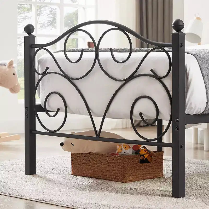 Metal Scroll Bed Frame with Upholstered Headboard & Footboard