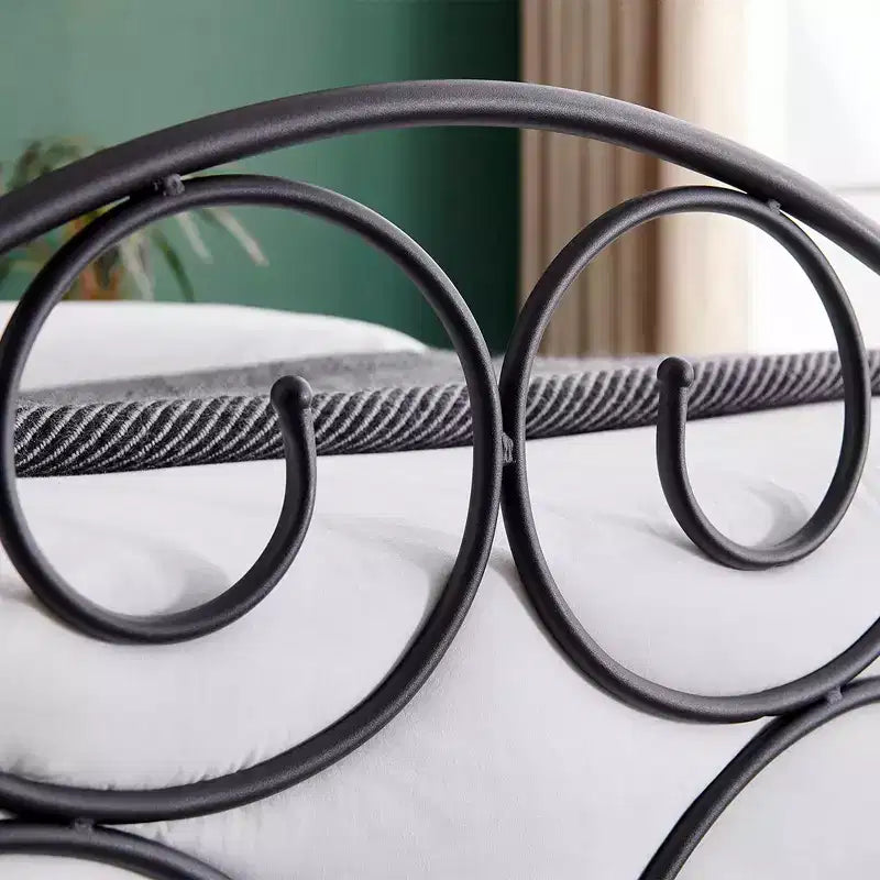 Metal Scroll Bed Frame with Upholstered Headboard & Footboard