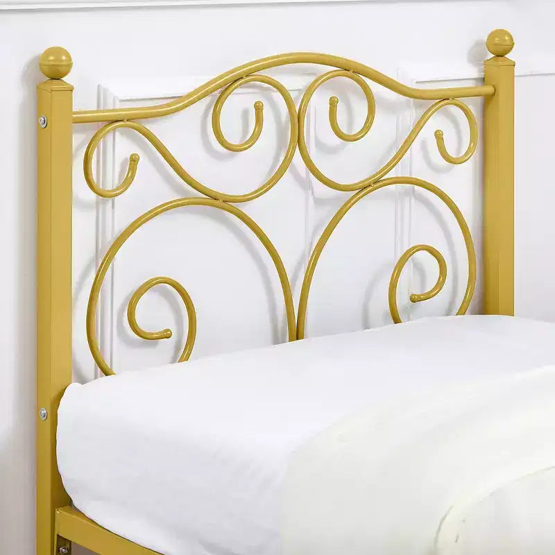 Metal Scroll Bed Frame with Upholstered Headboard & Footboard