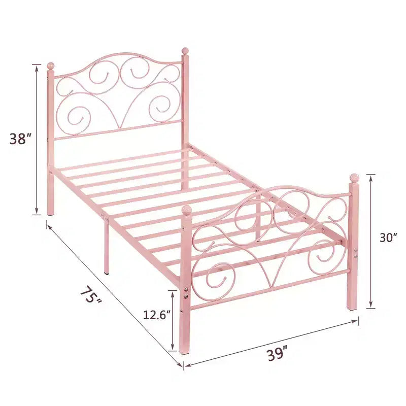 Metal Scroll Bed Frame with Upholstered Headboard & Footboard