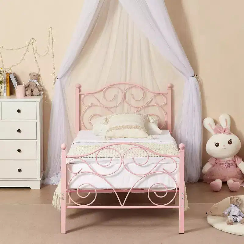 Metal Scroll Bed Frame with Upholstered Headboard & Footboard