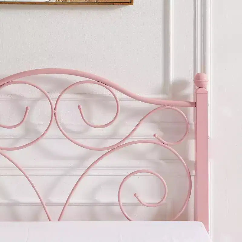 Metal Scroll Bed Frame with Upholstered Headboard & Footboard