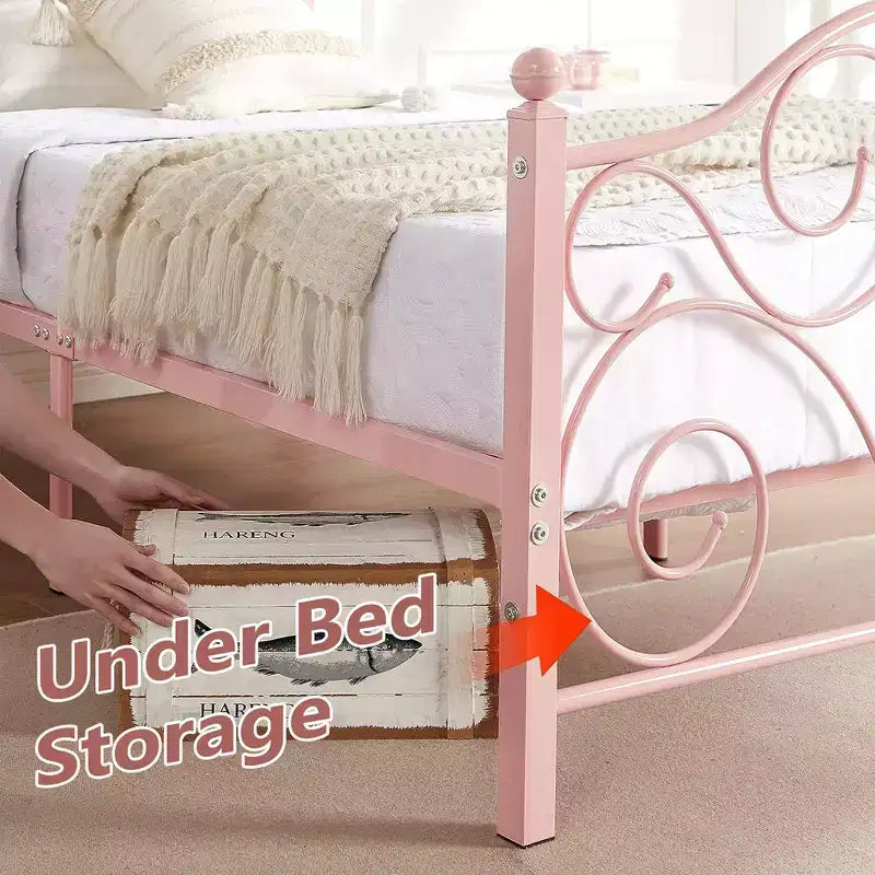 Metal Scroll Bed Frame with Upholstered Headboard & Footboard