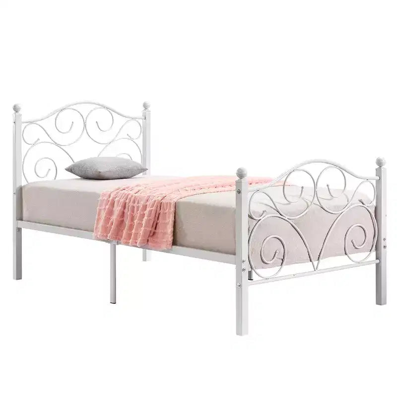 Metal Scroll Bed Frame with Upholstered Headboard & Footboard