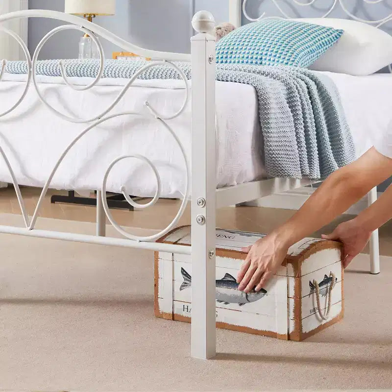 Metal Scroll Bed Frame with Upholstered Headboard & Footboard