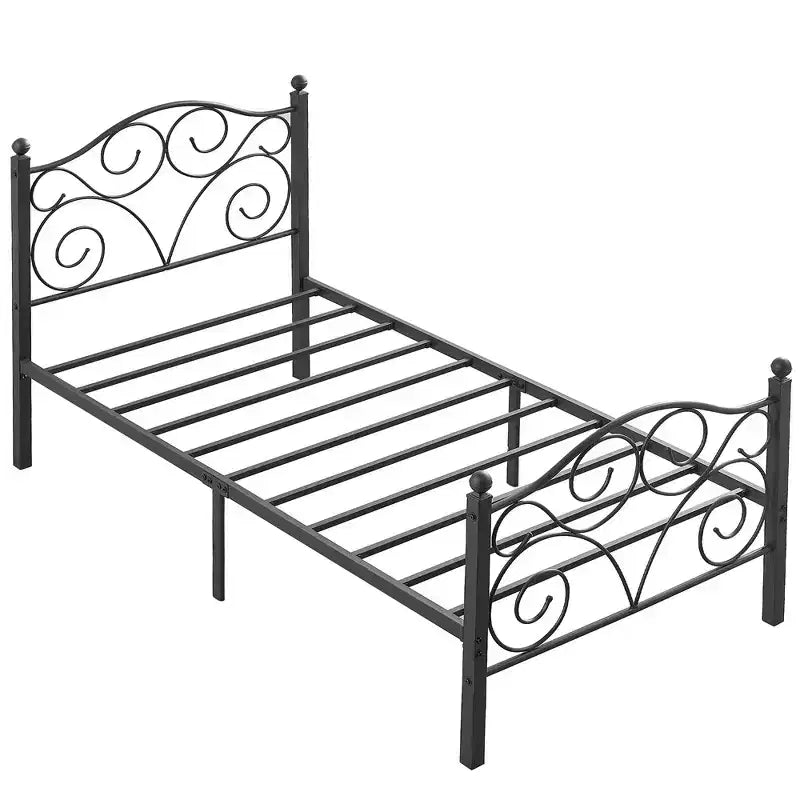 Metal Scroll Bed Frame with Upholstered Headboard & Footboard