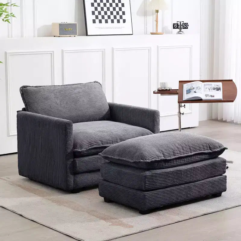 Hyleory Modern Corduroy Fabric Upholstered Accent Chair with Ottoman in