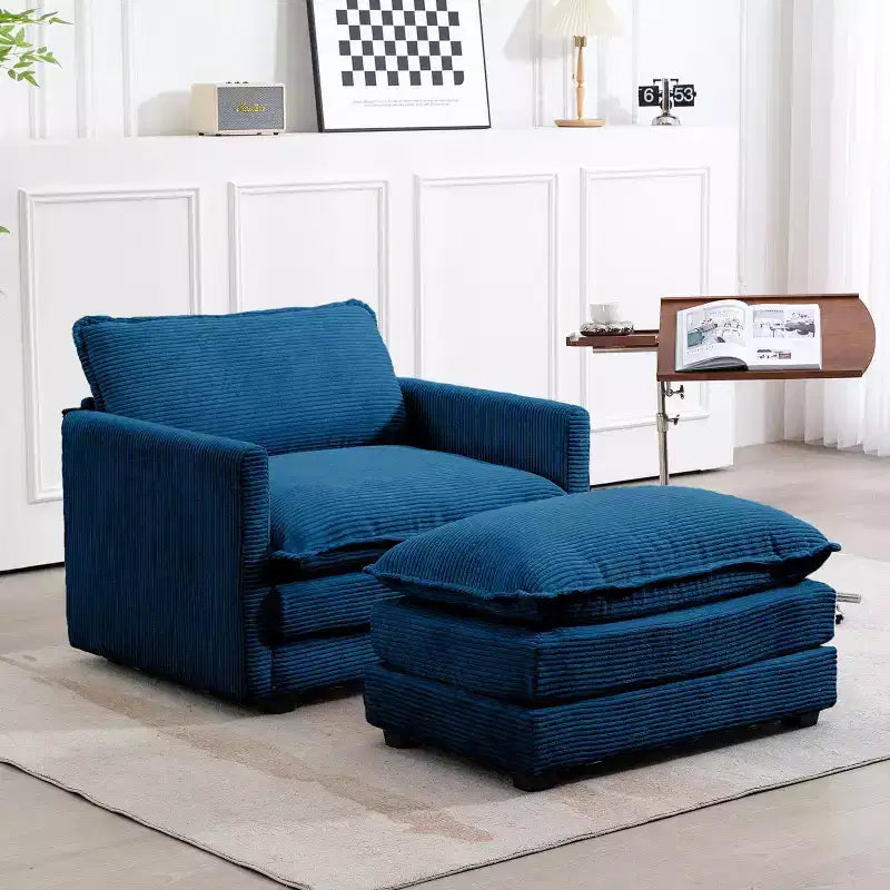 Hyleory Modern Corduroy Fabric Upholstered Accent Chair with Ottoman in