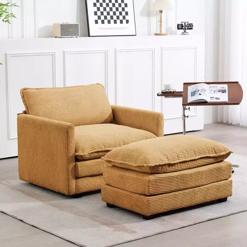 Hyleory Modern Corduroy Fabric Upholstered Accent Chair with Ottoman in