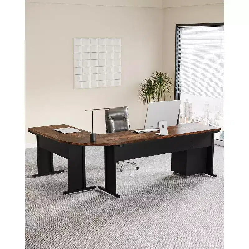L-Shaped Executive Desk with 3-Drawer Mobile File Cabinet - 82.68"
