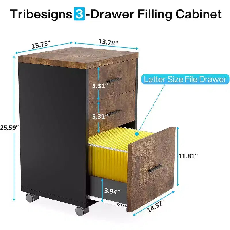 L-Shaped Executive Desk with 3-Drawer Mobile File Cabinet - 82.68"