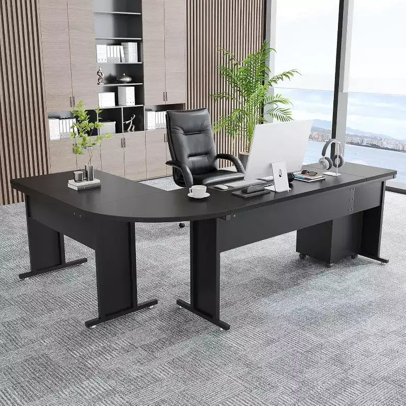 L-Shaped Executive Desk with 3-Drawer Mobile File Cabinet - 82.68"