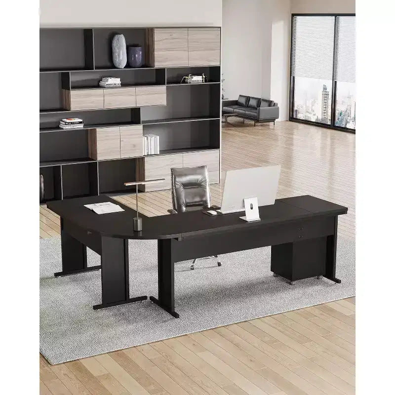 L-Shaped Executive Desk with 3-Drawer Mobile File Cabinet - 82.68"