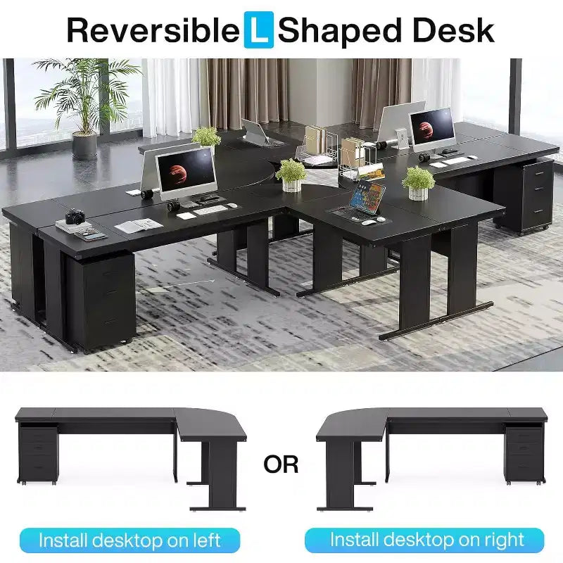 L-Shaped Executive Desk with 3-Drawer Mobile File Cabinet - 82.68"