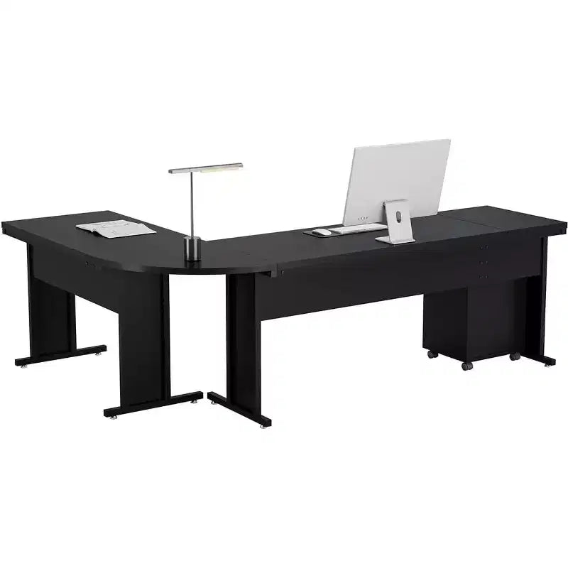 L-Shaped Executive Desk with 3-Drawer Mobile File Cabinet - 82.68"