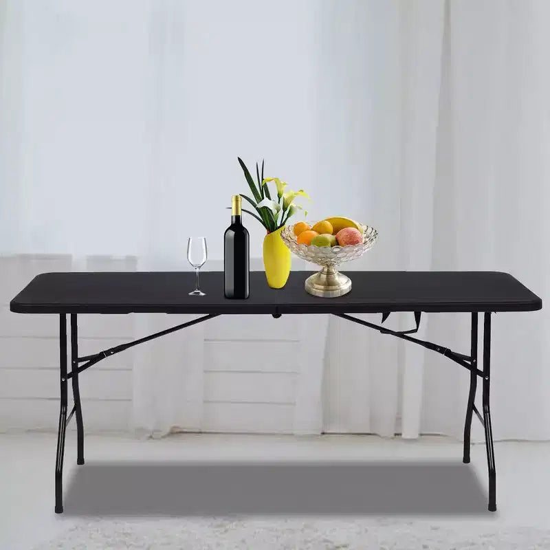 6-Foot Portable Fold-in-Half HDPE Folding Table - Seats 8-10, Black