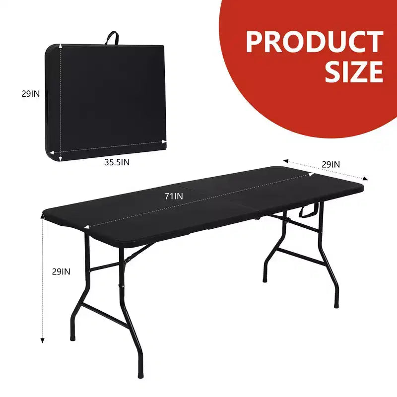 6-Foot Portable Fold-in-Half HDPE Folding Table - Seats 8-10, Black