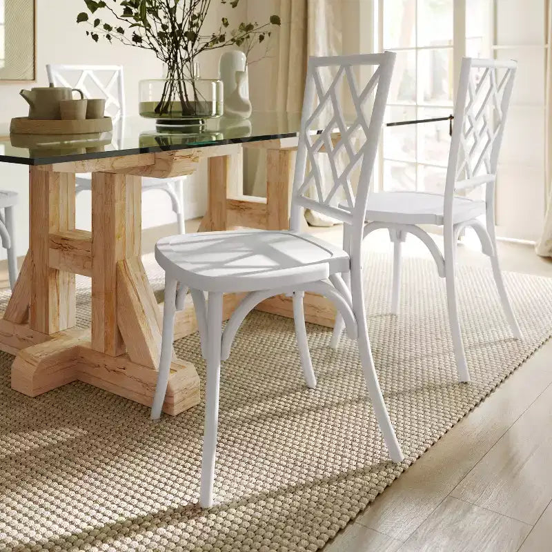 Solid Wood Stackable Dining Chair with Intricate Back Detail