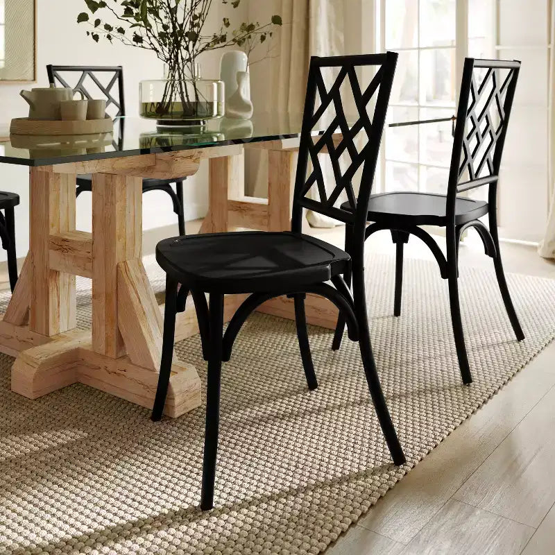 Solid Wood Stackable Dining Chair with Intricate Back Detail