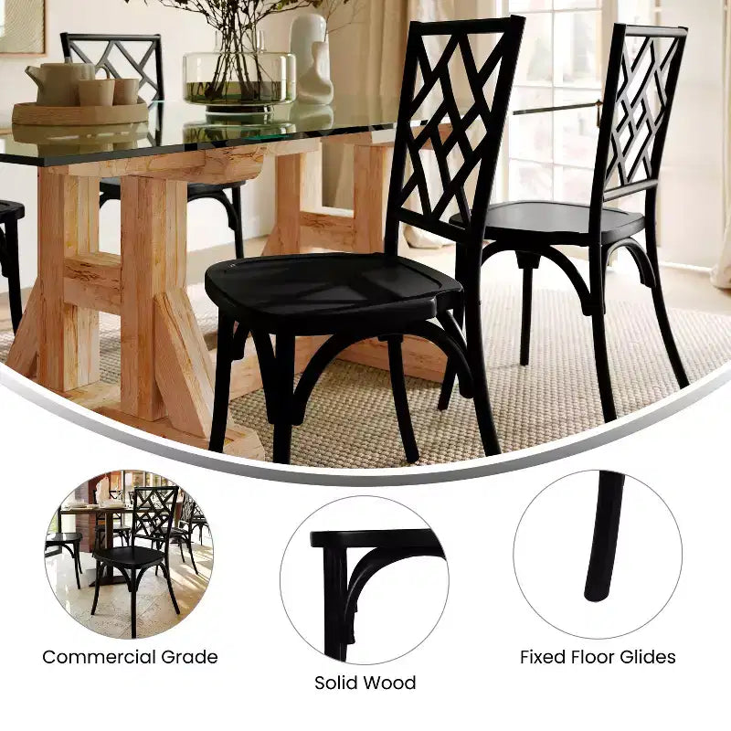 Solid Wood Stackable Dining Chair with Intricate Back Detail