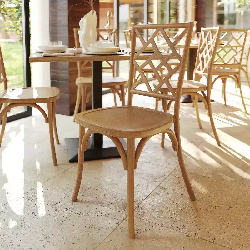 Solid Wood Stackable Dining Chair with Intricate Back Detail