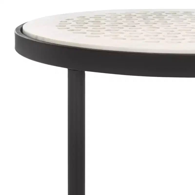 Round Marble Top Side Table with Black Iron Base - 19" Diameter