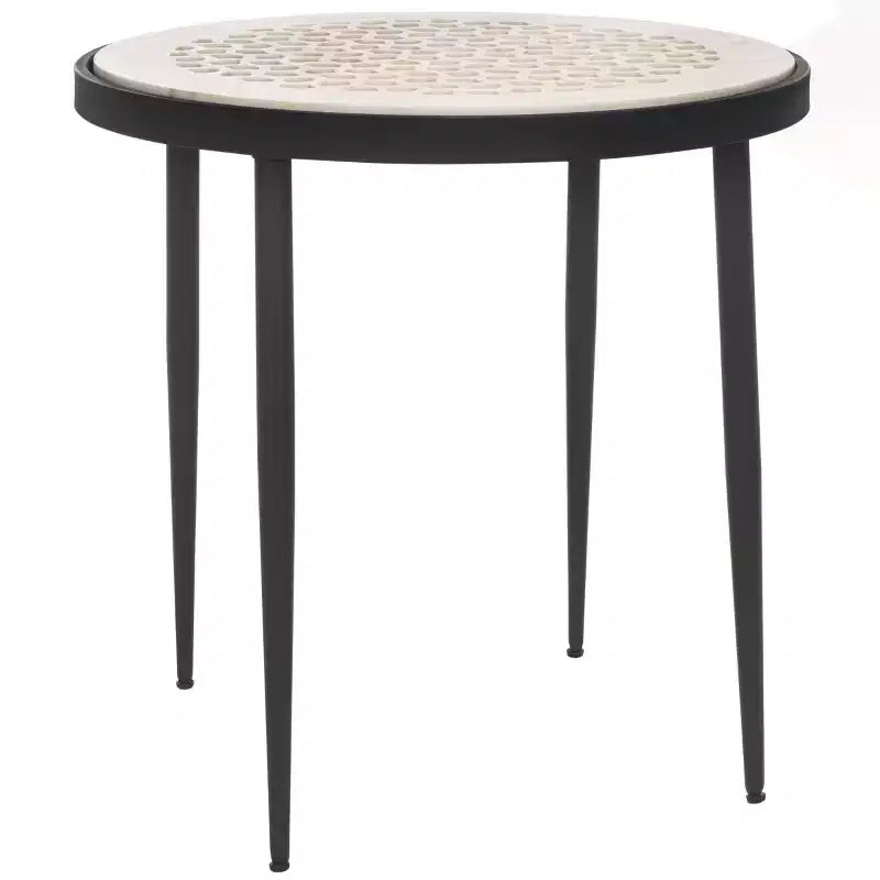Round Marble Top Side Table with Black Iron Base - 19" Diameter