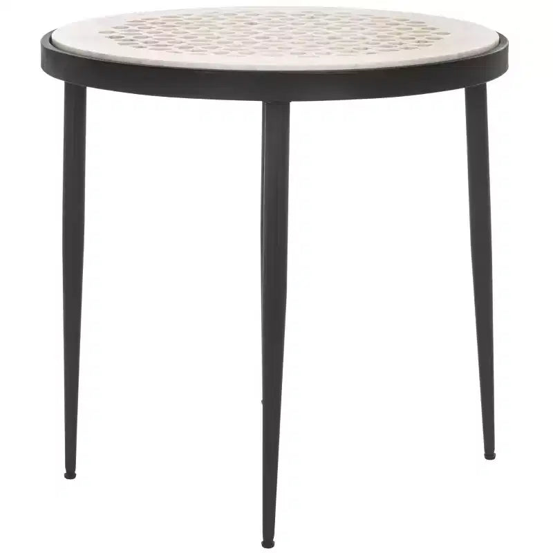 Round Marble Top Side Table with Black Iron Base - 19" Diameter