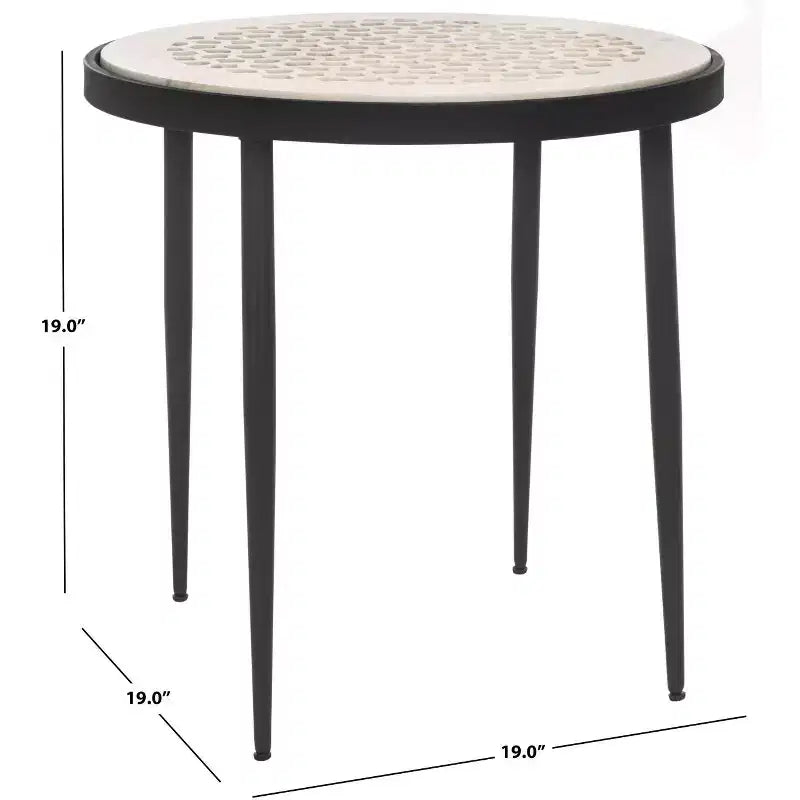 Round Marble Top Side Table with Black Iron Base - 19" Diameter